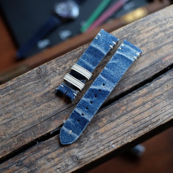 Omega swatch watch straps denim patina with minimal stitch 1