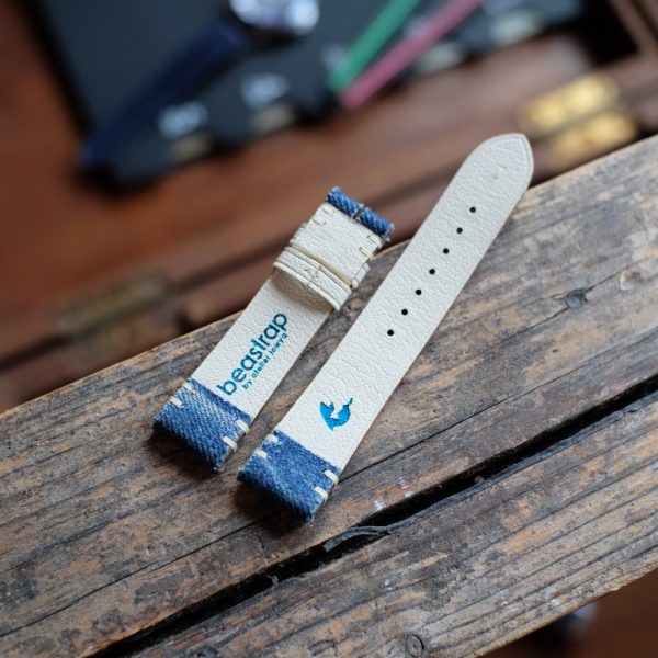 Omega swatch watch straps denim patina with minimal stitch 3