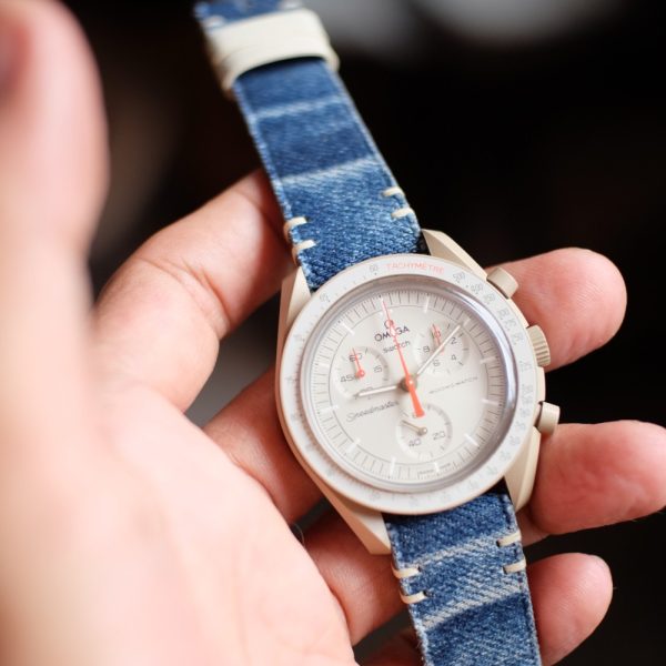 Omega swatch watch straps denim patina with minimal stitch 2