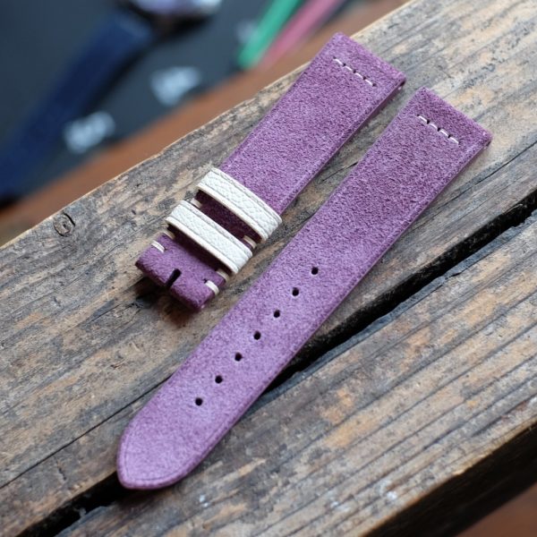 Purple Suede x Cream Alran Watchstraps with Cream 4 Middle Stitch1