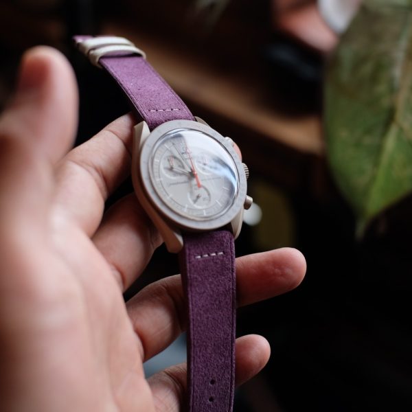 Purple Suede x Cream Alran Watchstraps with Cream 4 Middle Stitch 3