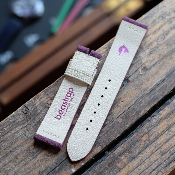 Purple Suede x Cream Alran Watchstraps with Cream 4 Middle Stitch