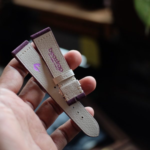 Purple Suede x Cream Alran Watchstraps with Cream 4 Middle Stitch 4